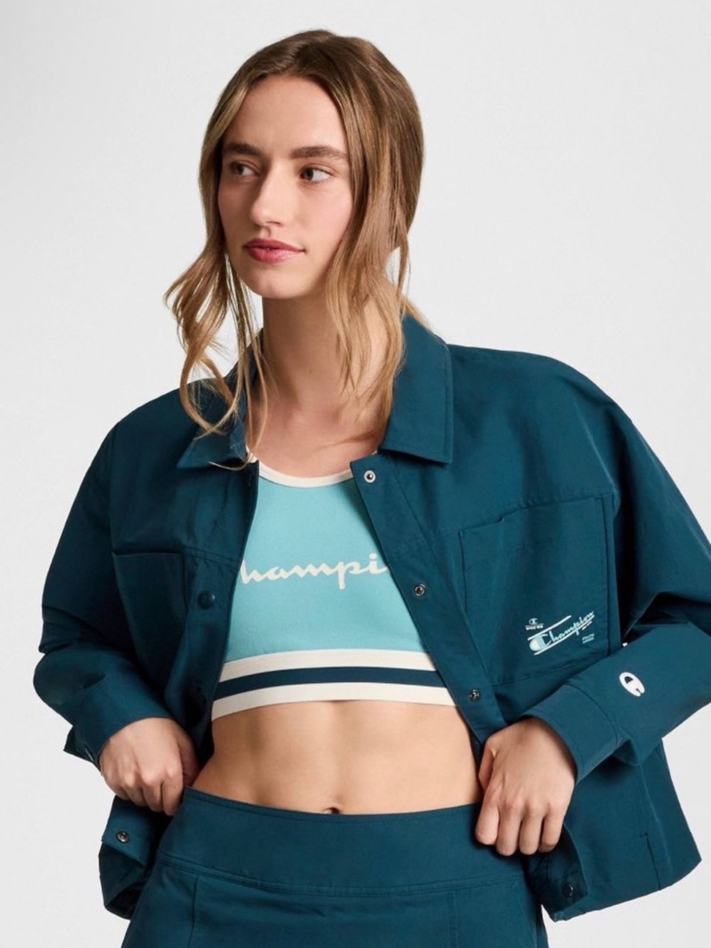 Champion Teal tennis Cropped outfit Jacket medium & Skort -size 16 skort